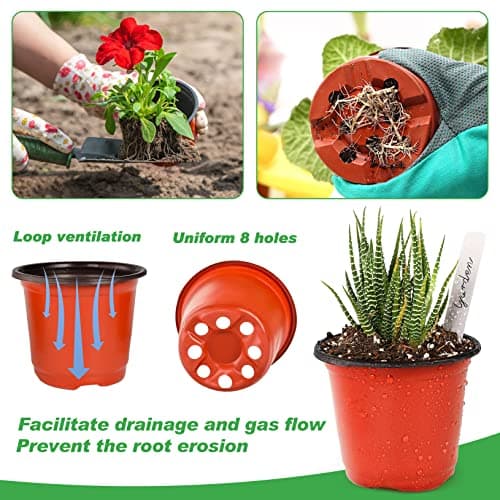 TDHDIKE Plastic Planter Nursery Pots 4" Small (50pcs) Seedlings Flower Pots Container Seed Starting Pots for Plants Come with 50pcs Labels — view 2