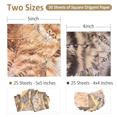 Cute Cat Origami Paper Kit, 3D DIY Paper Cats to Fold, 50 Colorful Sheets, Easy Craft for Beginners, Screen-Free Activity, Desk Decor & Gift for Cat Lovers (动物) — view 3