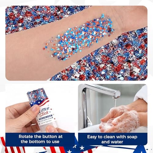 4th of July Glitter Stick Patriotic Hair Glitter Body Glitter face Glitter 4th of July Outfits for Women Fourth of July Outfit Women 4th of July Fourth of July Decorations，Red White and Blue X1 — view 5