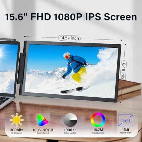 MAGICRAVEN Laptop Screen Extender, 15.6" 1080P IPS Portable Monitor, Travel Monitor for 13-15.6" Laptops with USB-C/HDMI Port, Plug and Play Attachment Screen for Windows/Mac/Android/Switch/PS5/Xbox — view 3