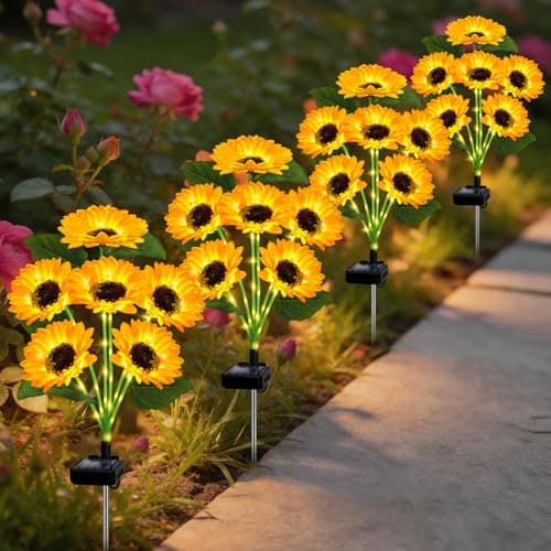 Solar Lights Outdoor Garden Decor,4 Pack with 24 Sunflower Lights,Solar Flowers Lights Waterproof,Birthday Gifts for Mom Women Grandma,Outside Decorative Stakes Light for Landscape Yard Patio Lawn — view 5