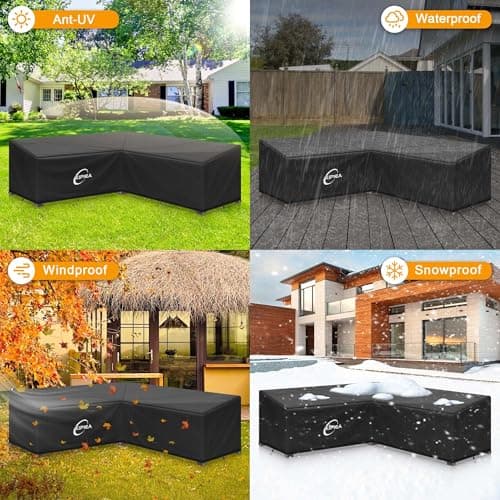 Kipiea 600D V-Shape Outdoor Patio Furniture Covers Waterproof, Outdoor Sectional Cover Windproof, Patio Sectional Sofa Cover Anti-UV, No Tears & No Fading (85"/85"L x 33.5"D x 31"H) Black — view 6