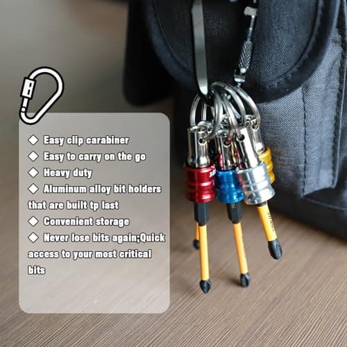 X-STEEL 6Pcs Bit Holder, 1/4 Drill Bit Holders, Keychain Drill Screw Adapter Change Portable, With Black Carabiner for Tools & Home Improvement Gift — view 2