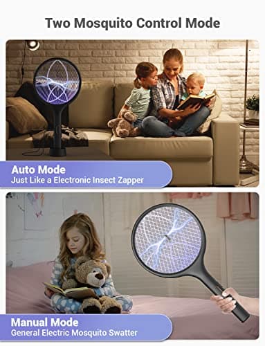 YISSVIC Bug Zapper Racket 4000 Volt Electric Fly Swatter Fly Zapper Indoor Outdoor Dual Modes with Attractant Light Rechargeable Black — view 3