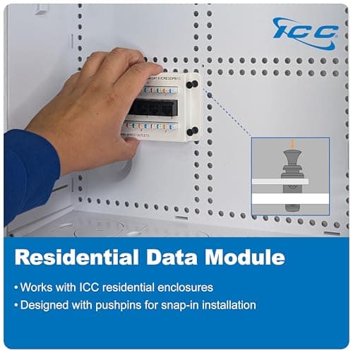 ICC CAT6 Ethernet Data Module, 8 Ports, UL Listed & PoE++ Rated, High-Performance Network Interface, Quick Push-Pin Mount, Fits 9" 14", and 28" Structured Wiring Enclosures, Premier Series