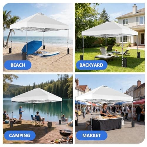 OLIXIS 10x10ft Pop Up Canopy Tent, Heavy Duty 1-Person One Push Setup, Portable Outdoor Shelter for Beach, Events, Camping Includes Rolling Carry Bag, White — view 5