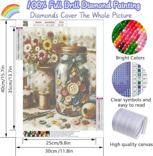 Accompany Wind 5D Diamond Painting Kits for Adults -Vintage Sewing Room with Buttons Jar Full Drill Diamond Art Craft Kits for Adults - Diamond Art Kits for Home Wall Decor 12×16 Inch — view 3