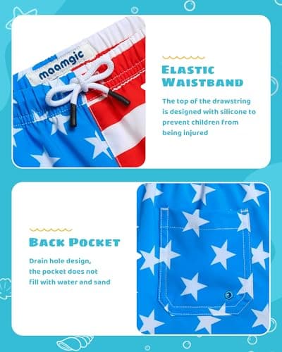 maamgic Boys Swim Trunks with Compression Liner Toddler Stretch Swim Shorts Quick Dry Swimming Trunks Boxer Brief 2 in 1 Beach Shorts American Flag 2T — view 3