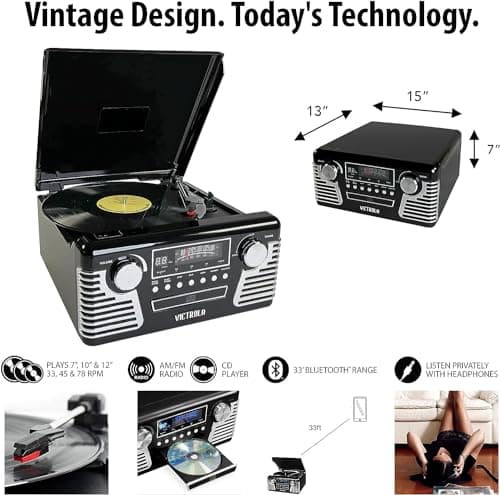 Victrola Haley - Retro Bluetooth Record Player with CD Player - Red — view 3