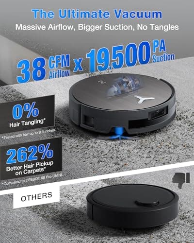 ECOVACS DEEBOT X11 OmniCyclone Robot Vacuum and Mop, Bagless 60-Day Station, 19,500Pa Suction, GaN Fast Charging for Large Homes, Self-Washing Roller Mop, Zero-Tangle for Pet Hair, Smart Navigation — view 4