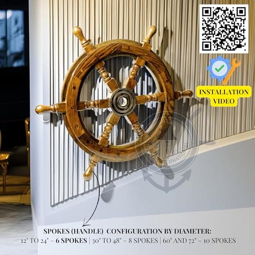 Nagina International Nautical Handcrafted Wooden Ship Wheel - Home Wall Decor (24 Inches, Natural Wood) — view 8