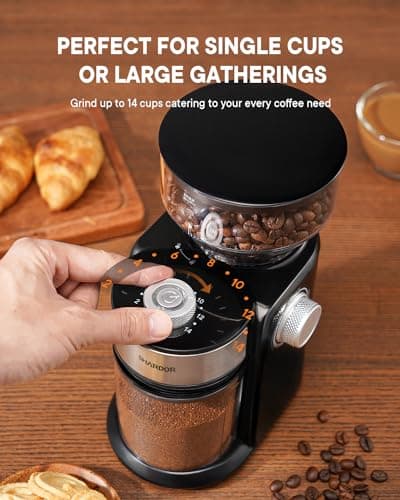 SHARDOR Electric Burr Coffee Grinder 2.0, Automatic Coffee Bean Grinder for Home Use, Adjustable Burr Mill with 16 Precise Settings for Espresso & French Press, Glossy Black — view 3