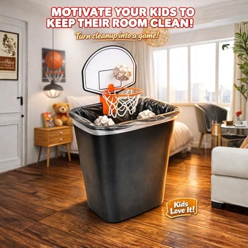 ArtCreativity Mini Basketball Hoop Trash Can Set, Includes Clip-On Hoop with Backboard, Inflatable Ball and Pump, Fun Basketball Stocking Stuffers for Kids, Office Toys for Adults, Classroom Games — view 3