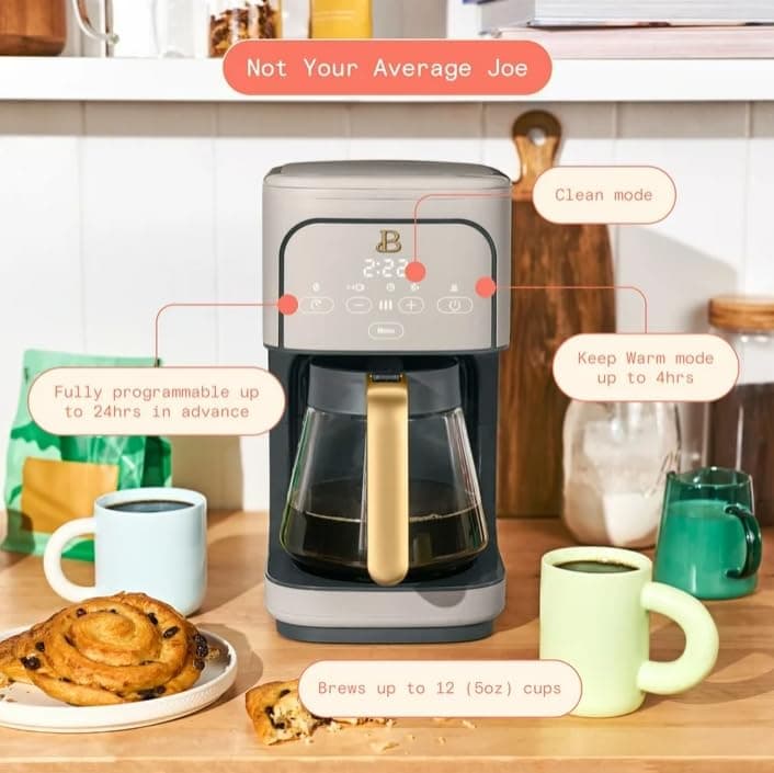 Beauti Coffee Maker 12 cup Programmable, Brewing Versatility, Advanced Programming, 1200 W, Keep Warm mode (Porcini Taupe) — view 5