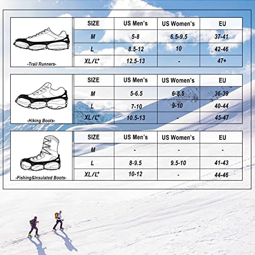 Traction Cleats Ice Snow Grips Crampons Shoes Boots Anti Slip 18 Stainless Steel Spikes Safe Protect for Walking Hiking Fishing Jogging Climbing Mountaineering New Upgraded L — view 3