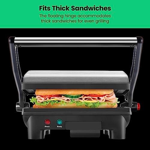 Chefman Electric Panini Press Grill and Gourmet Sandwich Maker w/ Non-Stick Coated Plates, Opens 180 Degrees to Fit Any Type or Size Food, Dishwasher Safe Removable Drip Tray, Stainless Steel/Black — view 5