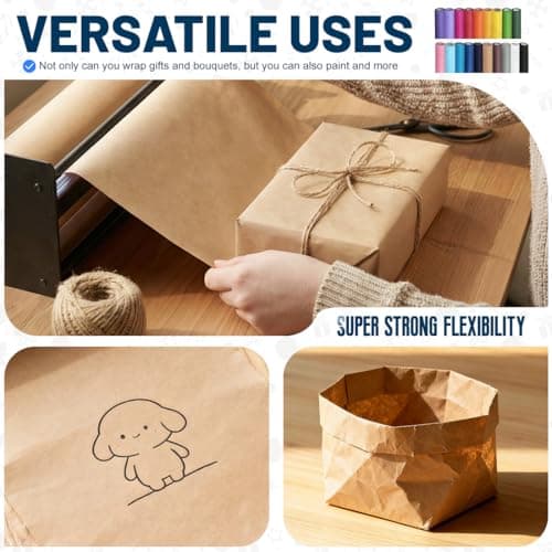 SMART&CASUAL Brown Kraft Paper Roll 36" x 2,160" (180') for Gift Wrapping Bouquet Flower Art Painting Craft Writing Packaging Shipping 70GSM 50LB (Brown, 36" x 180') — view 3