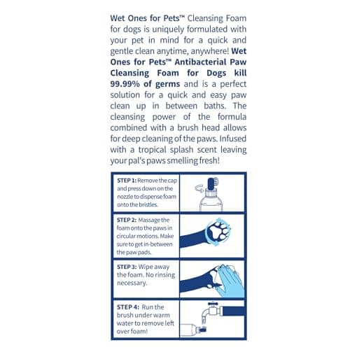 Wet Ones for Pets Antibacterial Dog Paw Cleaner with Built-in Scrubber Brush, Tropical Splash Scent - Foaming Cleanser for Dog Paws - Paw Washer & Grooming Care, 5 Ounce — view 9