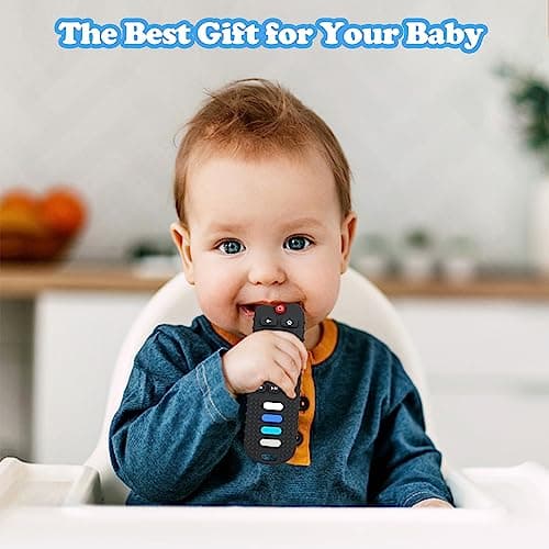 ROBBEAR Baby Teething Toys, Food Grade Silicone Teether for Babies 3 6 12 18 Months, TV Remote Shape Toddlers Chew Toys, Freezer BPA Free (Black RC) — view 5