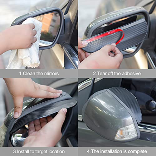Blilo 2PCS Smoke Visor Guards for Car Side Mirrors - Waterproof Carbon Fiber Auto Rain Eyebrows for Cars, Trucks and SUVs - Universal Fit (Black) — view 3