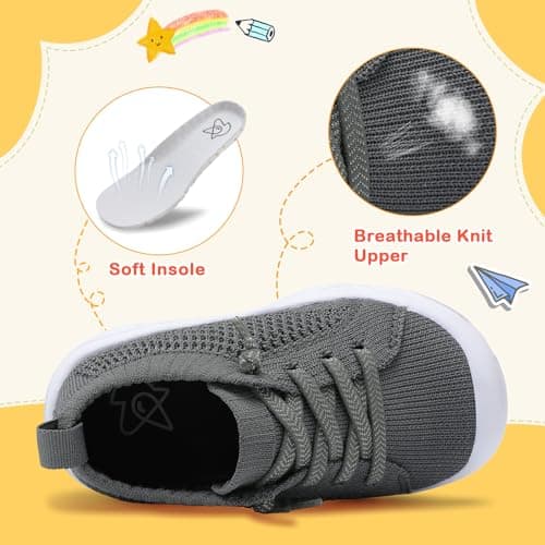 LeIsfIt Toddler Barefoot Shoes Girls Boys Lightweight Sneakers Kids Tennis Shoes Slip on Shoes Dark Grey Size 6 — view 2