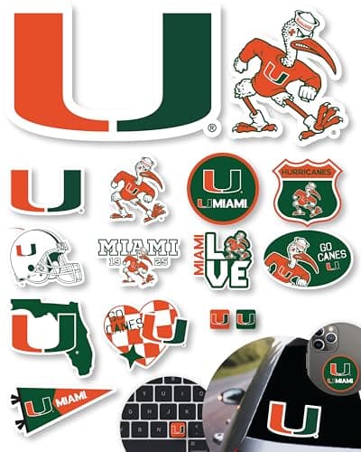 Miami Hurricanes Stickers University of Miami Vinyl Decals Vinyl Gift 14 Pc