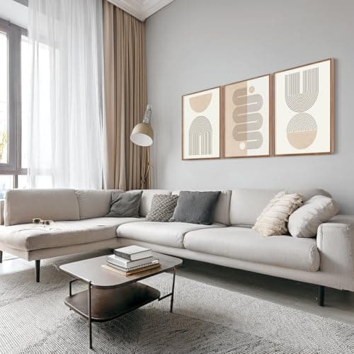 CHDITB Mid-Century Modern Framed Canvas Wall Art Set of 3, Neutral Art Boho Wall Decor, Beige Geometric Wall Painting, Abstract Minimalist Art Prints for Living Room, Bedroom (12X16 Inch) — view 3