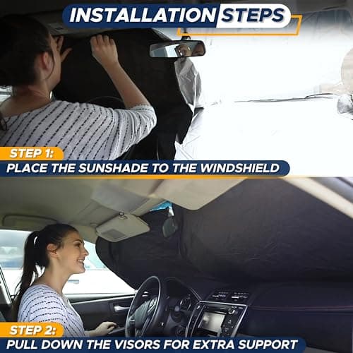 EcoNour Car Windshield Sunshade | Blocks 99% Heat & Keeps Interior Cool | Universal Fits Cars, SUVs, Trucks | Automotive Sun Screen, Visor & Car Accessories for Summer | Medium (64x32 Inches) — view 7
