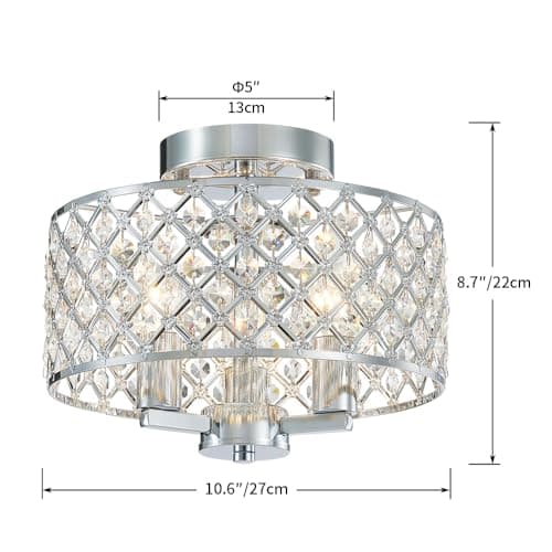 AGV Lighting Semi Flush Mount Ceiling Light Fixture, Crystal Ceiling Chandelier, E12 Base 3-Light, Chrome Finish with Crystal Beads — view 2