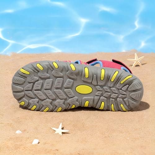 DREAM PAIRS Kids Sandals Toddler Girls & Boys Summer Outdoor Athletic Sport Sandals for Toddler/Little Kids/Big Kids,Size 8 Toddler,Fuchsia/Cyan/Neon/Green,171111-K — view 2
