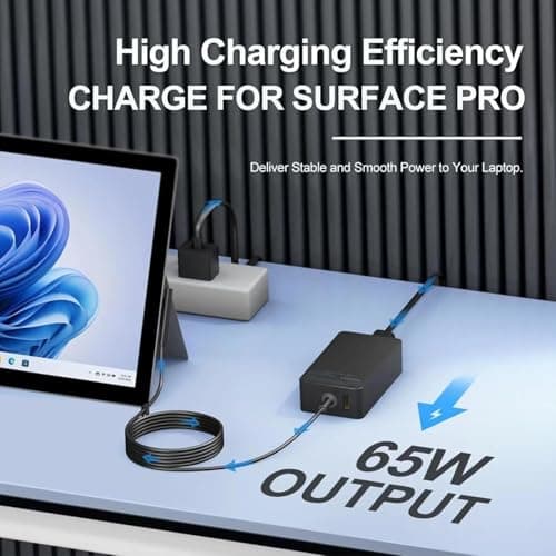 YURCIPWE Surface Pro Charger 65W, Surface Laptop Charger Compatible with Microsoft Surface Pro 11/10/9/8/7+/7/6/5/4/X, Surface Laptop 7/6/5/4, Surface Book 3/2, Surface Go 3/2/1 with 8.8ft Power Cord
