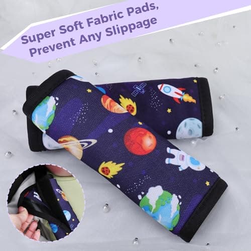 COOLBEBE Car Seat Straps Shoulder Pads for Baby Kids, Super Soft Velvet Seat Belt Covers for All Car Seats/Pushchair/Stroller/High Chair, Blue Space — view 5