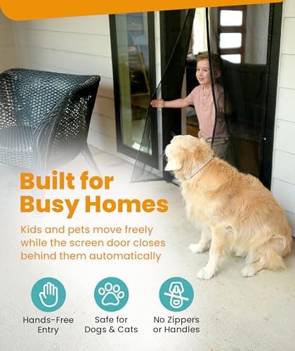 Flux Phenom Magnetic Screen Door - Bugs Out, Breeze in - 9min Install Auto-Sealing Heavy Duty Double Stitched Mesh, 52 Magnets, Hands Free Sliding & Patio Doors Net, Pet & Kid Friendly, 38 x 82 Inch — view 3