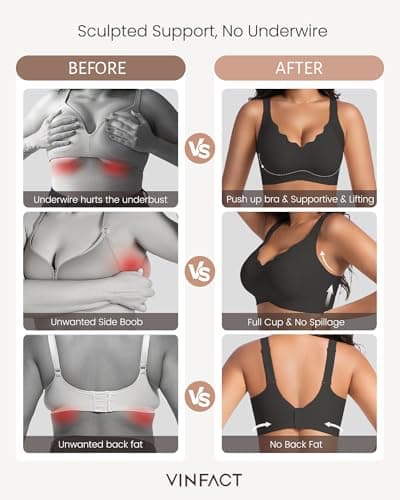 Vinfact Push Up Bras Scalloped Lift Bras for Women No Underwire Seamless Support Everyday Tshirt Bras Black L — view 6