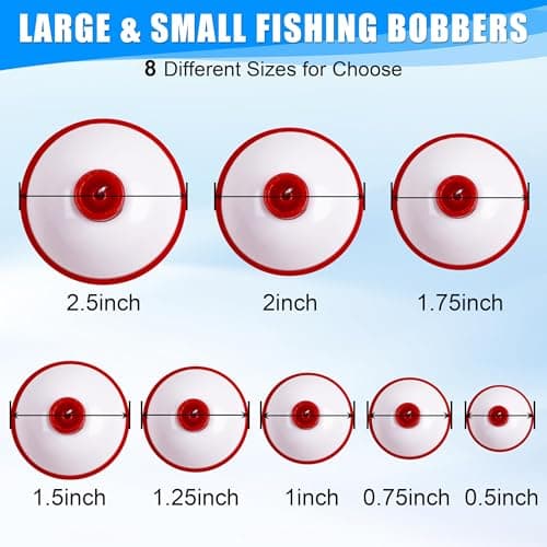 Fishing Bobbers Floats Hard ABS Push Button Round Buoy Floats Red/White Snap-on Fishing Float Bobbers Party Decoration Bulk 0.5/0.75/1/1.25/1.5/2/2.5 Inch (0.5inch-20pcs) — view 4