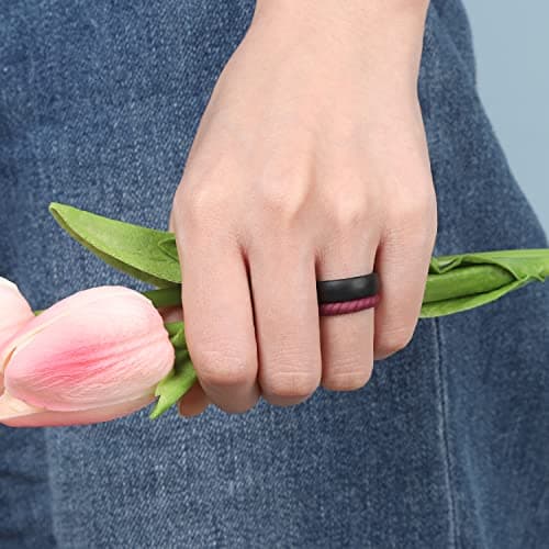 Egnaro Women's Silicone Anniversary Rings, 5.5mm/2.5mm Wide 2mm/1.8mm Thick Stackable Wedding Bands, Comfort Fit Breathable for Nurse, Workout, Pregnancy, Travel, Daily Gift — view 3