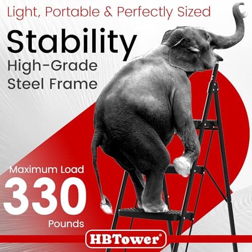 HBTower 4 Step Ladder, Step Stool Foldable with Wide Anti-Slip Pedal, Sturdy Steel Ladders for Home Adults Kitchen — view 2