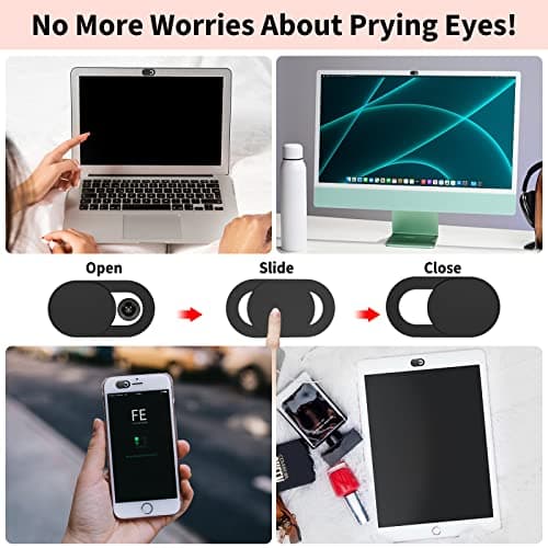 Yilador Webcam Cover (3 Pack), 0.03 inch Ultra Thin Laptop Camera Cover Slide for iPhone iPad MacBook Pro Computer iMac Cell Phone PC Accessories Camera Blocker Slider, Great for Privacy - Black — view 5