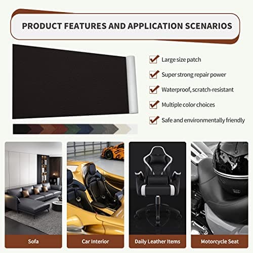 Leather Repair Tape, Leather Repair Patch, 16 x 60 Inch Self-Adhesive Couch Patch, for Furniture, Sofas, Car Seats (Pure Black-Fine Grain) — view 4