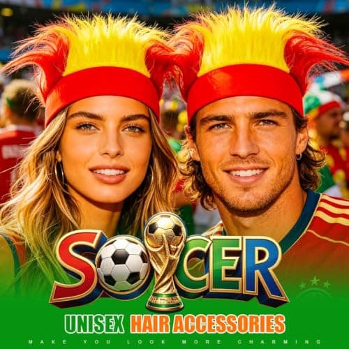 Zoestar Hairy Headband Soccer Funny Crazy Wig Hat Headbands 2026 Football Sports Hair Accessories for Men and Women (Red Yellow Red) — view 4
