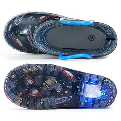 HugRain kids Boys Rain Boots Toddler Light Up Printed Waterproof Shoes Lightweight Adorable Cute Navy Blue Cosmos Rubber with Easy-On Handles and Insole (Size 13,Navy) — view 4