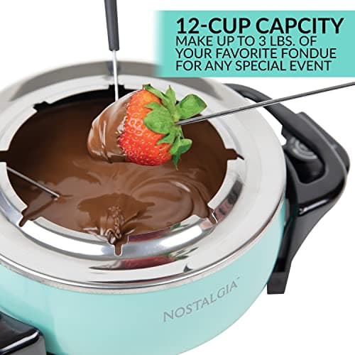 Nostalgia 12-Cup Electric Fondue Pot Set for Cheese & Chocolate - 8 Color-Coded Forks, Temperature Control - Stainless Steel Kitchen Gadgets and Appliances for Hors d'Oeuvres and More - Aqua — view 4