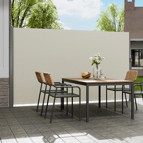 VEVOR Retractable Side Awning, UV 50 71''x118'' Rugged Full Aluminum Rust-Proof, Patio Sunshine Screen, 280 g Thicken Privacy Divider Wind Screen, Suitable for Yard, Roof Terraces and Pools, Beige
