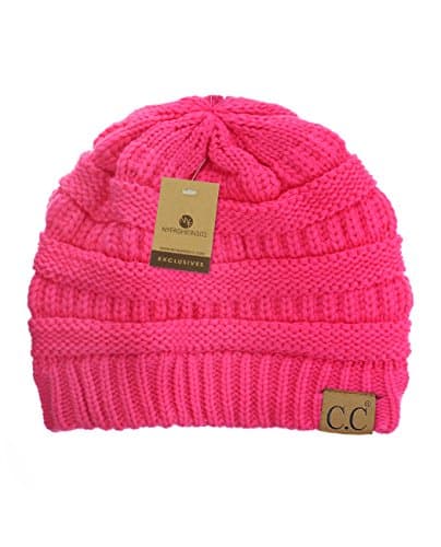 C.C Trendy Warm Chunky Soft Stretch Cable Knit Beanie Skully, Candy Pink — view 3