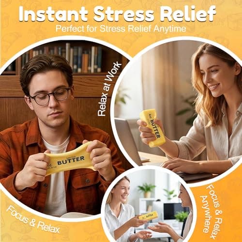 2 PCS Slow Rising Butter Squishy Toys, Soft Squeeze Stress Relief for Office and Home, Sensory Fidget for Anxiety Relief and Focus, Yellow — view 3