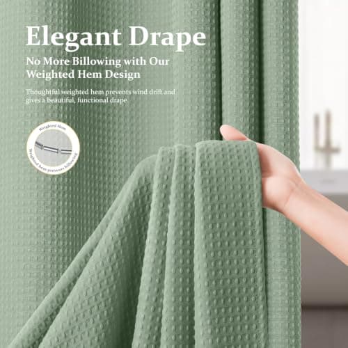 Dynamene Waffle Shower Curtain 256 GSM Heavy Duty Fabric 72"x72" Sage Green — view 2