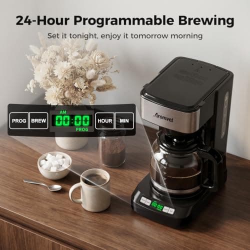 Aromvel 12 Cup Programmable Coffee Maker, 24-Hour Delay Brew, Drip Coffee — view 3