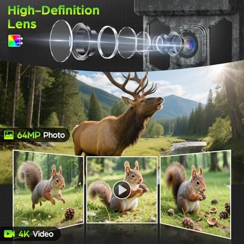 VIDVIS Trail Cameras-4K 64MP Game Cam with Night Vision Motion Activated Waterproof IP66, WiFi Solar Power 0.2s Trigger Trail Cam with 850nm Infrared LEDs, Wildlife Camera (Micro SD Card Not Included) — view 3