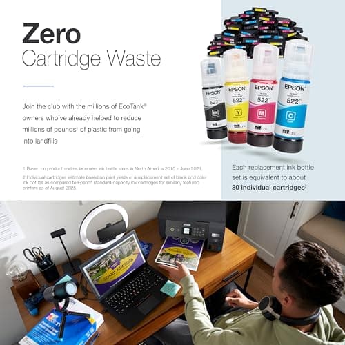 Epson EcoTank ET-2800 Wireless Color All-in-One Cartridge-Free Supertank with Scan and Copy, The Ideal Basic Home Printer - Black — view 3