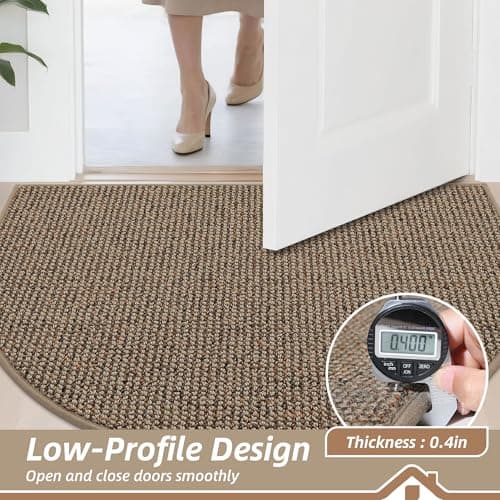 BEQHAUSE Dirt Trapper Door Mat 17" x 30" Half Circle Non Slip Washable Doormats Entrance Rugs Absorbent Welcome Low Profile Floor Mats for Front Back Door and Entryway, Taupe — view 4